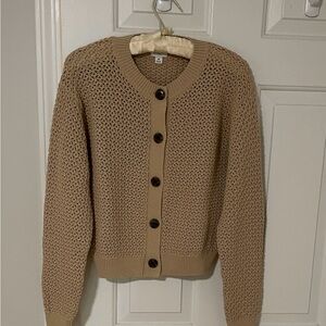 J Crew Crochet Cardigan Women's Tan Sweater Medium